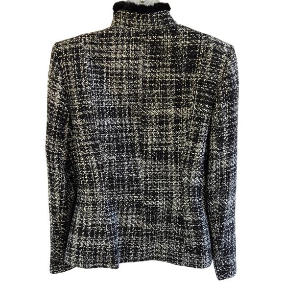 Tahari by Arthur Levine Tweed Faux Fur Trim Jacket Black & White Sz 10 - Picture 4 of 9